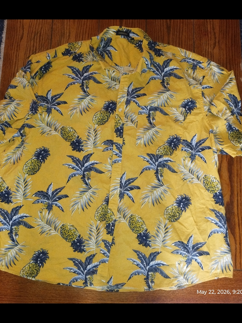 Hisdern Size 3XL Men's Yellow Pineapple Print Short-Sleeve Shirt